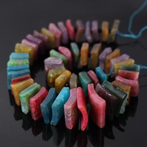 15.5"/strand Rainbow Dragon vein ag ate Freeform Slab Slice Beads,Mixtz Candy Color Raw Stone Arc-Shaped Beads Jewelry Necklaces