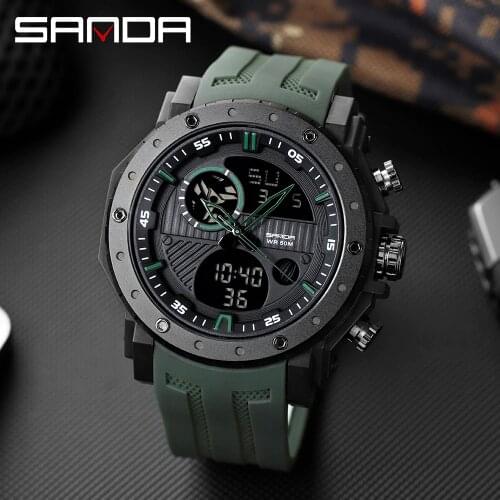 SANDA Men Watches Military Sport Watches Waterproof Digital Watch Male Clock Men Watch Relogio Masculino erkek kol saati 6012