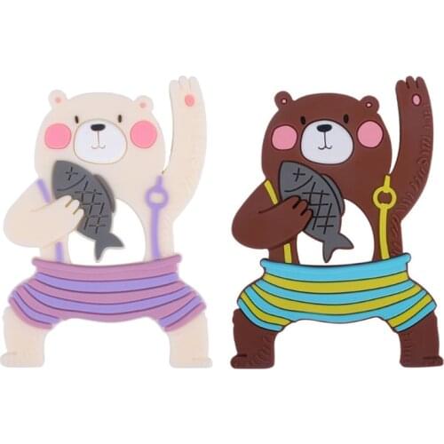 Baby Teether Silicone Beads Cartoon Animal Bear Molar Soother Nursing Teething Chewing Toy Shower Gifts for Newborn Infant