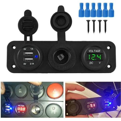 Dual USB Port Car Charger & Cigarette Lighter Socket 12V Power Adapter Outlet Universal Switch For Car Boat Truck Rv ATV