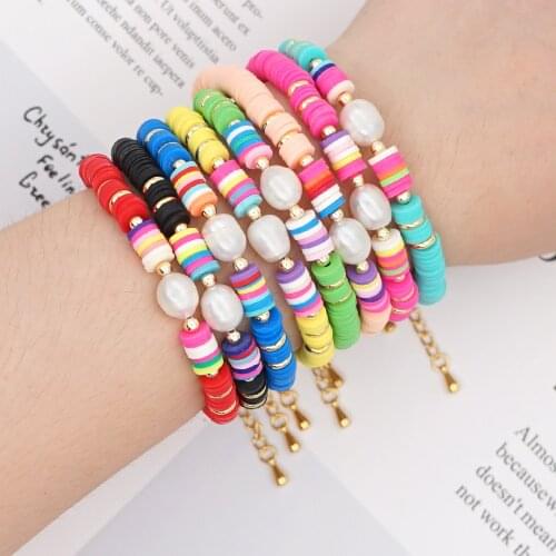 Go2Boho Real Pearl Bracelet For Women Perle Heishi Beads Bracelets Polymer Clay Jewelry 2020 Jewellery Stainless Steel Chain