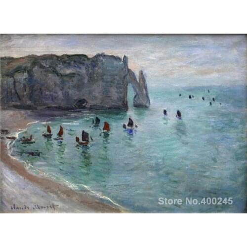 Art oil Painting for Living room Etretat the Aval Door Fishing Boats Leaving the Harbour Claude Monet Handpainted High quality