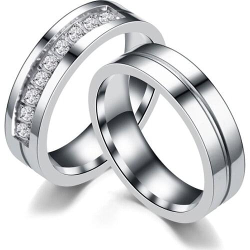 Titanium Steel Zircon Ring Fashion Rhinestone Simple Wedding Engagement Anniversary Finger Rings for Men Women Lover