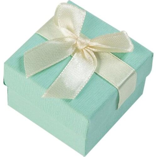 5*5cm Jewelry Organizer Box Small Blue Square Gift Storage Box for Rings Earrings Display Packaging Ribbon Bowknot Black Sponge