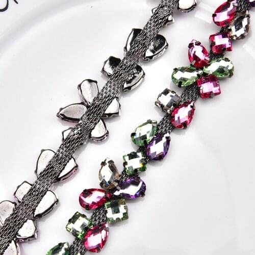 5 Yards/Lot Colorful Resin Rhinestone Lace Trim Flower Chain DIY Craft Great For Clothing Collar Necklace Dress Party Doll