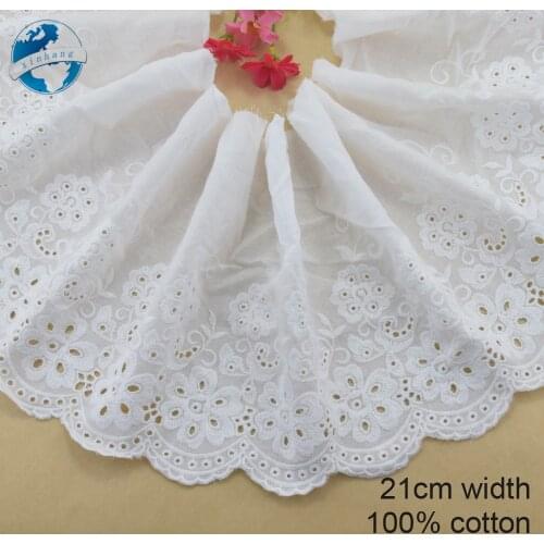 21cm wide 100% Cotton embroid lace sewing ribbon guipure trim wedding lace DIY Garment Accessories french african doll lace#3924
