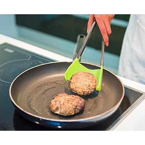 2 in 1 Kitchen Spatula And Tongs Heat Resistant Clever Tongs Stainless Steel Frame Silicone And Dishwasher Cooking Utensils Clip