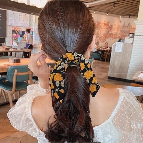 Fashion Floral Printed Bowknot Hair Scrunchies For Women Ponytail Holder Hair Rope Ties Rubber Bands Hair Accessories Headwear