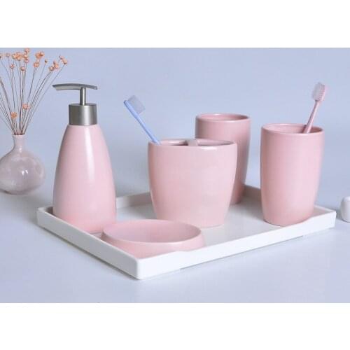 Creative solid color ceramics bathroom accessories set European style bathroom wash set supplies toothbrush holder lotion bottle