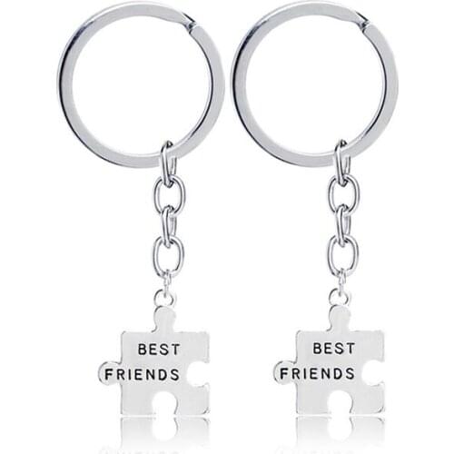 Best Friends Key Chains Set Handstamped Alloy Puzzle Friendship Gift Unisex Keyring Set