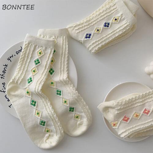 Middle Tube Socks Women Sweet Summer Kawaii College Ins Chic Female Cute Breathable Lady BF Casual Preppy Style Tender Harajuku