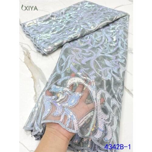 Latest African Sequin Lace Fabric Nigerian Mesh Lace Fabric with Sequins Embroiderey French Tulle Laces Fabrics for Sew APW4342B