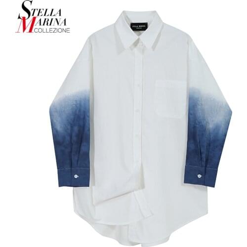 New 2021 Woman Summer Casual Hipster Style Contrast Color Oversize White Blouse Feminine Stylish Shirt chemise femme blusas 6628