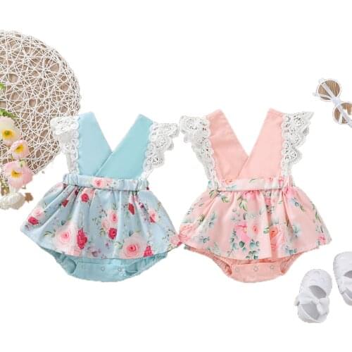 Newborn Baby Girl Floral Romper Dress Lace Sleeveless Jumpsuit Outfits,Toddlers Sweet Style Summer Jumpsuit Dress