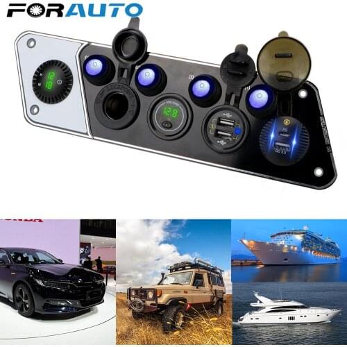 Cigar Lighter For Car Marine Digital Voltmeter Clock Charger Socket 4 Gang Switch Panel 12-24V 36W QC3.0 PD Dual USB Waterproof