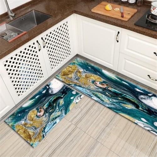 Abstract Green Marble Kitchen Mat Set Nordic Anti-slip Mat In The Hallway Soft Flannel Strip Bedside Mat Floor Mat Bedroom