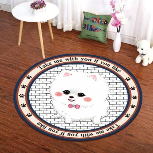 Drop Shipping New Cartoon Cute Dogs Printed Children Carpets Baby Crawling Anti Slip Round Mat Rugs For Living Room Bath Mat