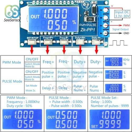 Adjustable PWM Pulse Signal Generator DC 3.3V-30V 1Hz-150KHz LCD Frequency Duty Cycle Square Wave with Anti-reverse Protection