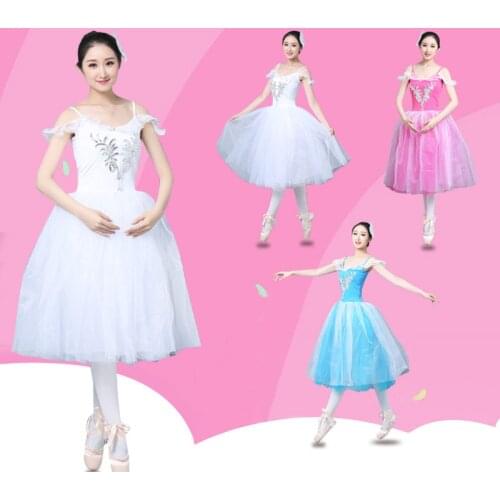 Adult Romantic Ballet Tutu Rehearsal Practice Skirt Swan Costume for Women Long Tulle Dress White pink blue color Ballet Wear