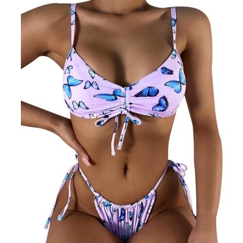 Sexy Swimsuit Bikini Set Women Summer Push-Up Padded Shorts Swimwear Butterfly Print Bandage Bikini 2021 biquinis feminino A40