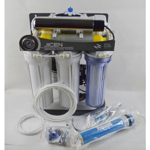 75GPD Undersink Reverse Osmosis System 7 Stage with stand/6W UV Sterlizer/pressure gauge/220V/Europe Two pin plug/home use