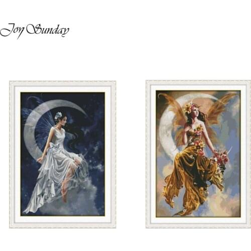 The Moon Fairy Cross Stitch Kits DMC 11CT 14CT Cross Stitch Portrait Painting Cross Stitch Kit for Embroidery Kit DIY Needlework
