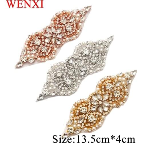 WENXI 10PCS Handmade Wedding Dress Sash Pearls Rhinestone Appliques For Wedding Dress Belt DIY Bridal Sash Accessory