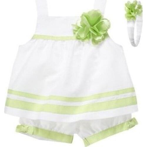 Flower Green Baby Girl Jumper Pant Hairband Suit Girls Clothes Set Summer Cool Pant Baby Skirt White Lolita Tank Top Gallus