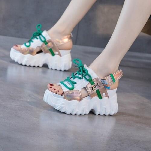 Summer New Korean Style Fashion Wedges Height Increasing Cut Out Peep Toe Mixed Colors Women Casual Gladiator Sandals 2021