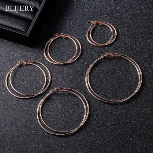 BLIJERY Rose Gold Color Big Hoop Earrings For Women Girls Fashion Jewelry Trendy Smooth Round Circle Earrings Basketball Brincos