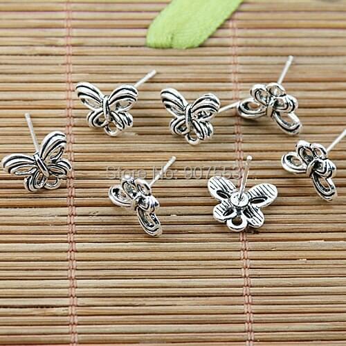 10pcs tibetan silver tone butterfly earring post EF1755