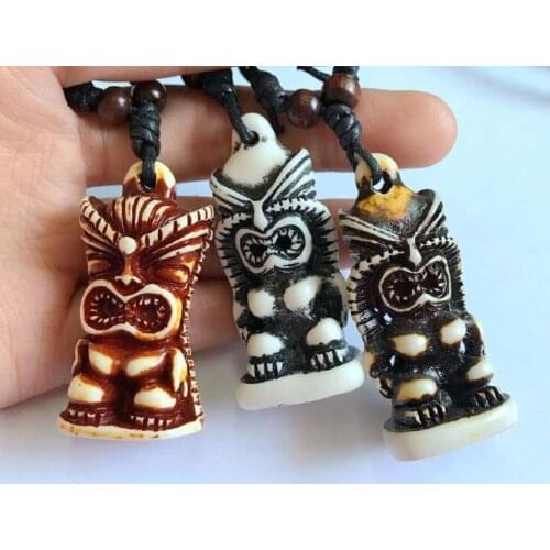 FREE SHIPPING 12 pcs Vintage Adjustable Rope Mixed color Carved Tiki necklace