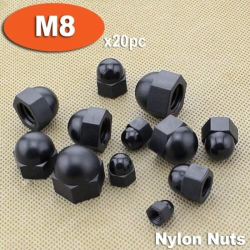 20pcs DIN1587 M8 Black Plastic Nylon Hex Hexagon ACORN Domed Cap Nuts
