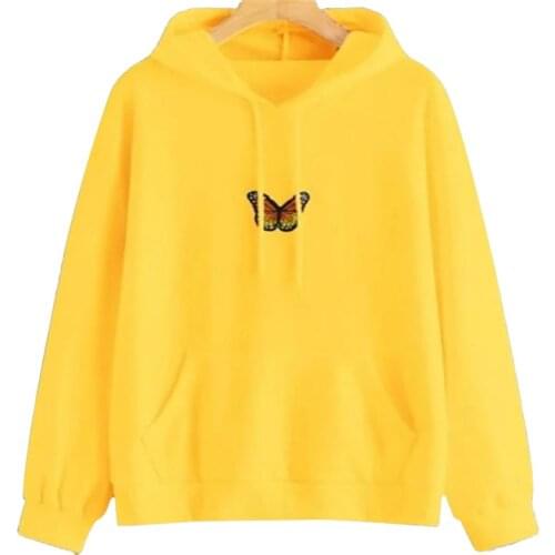 2020 hoodies women Autumn Long Sleeve Butterfly Embroidered Loose Sweatshirt Hoodie Outerwear sweatshirt sudaderas para mujer