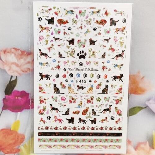 3D Stickers for Nails Cute Cat Stripe Line Animal Nail Foil Sliders Fashion Manicure Sticker Cute Cartoons Nail Art Decoration