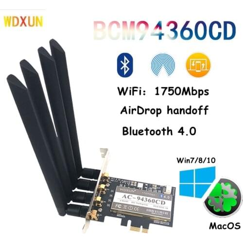 4 antennas dual frequency 1750mbps 802.11ac BCM94360 wifi + Bluetooth 4.0 ``pcie macos BCM4360CD for MAC BCM94360CD