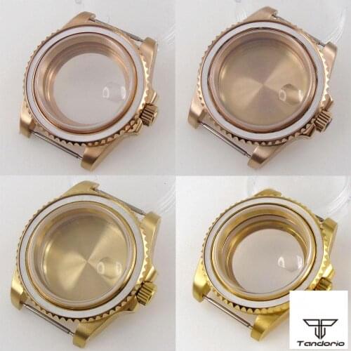 40mm Gold/Rose Gold Plated Watch Case Fit For NH35A Miyota 8215 ETA 2836 DG 2813 Movement Without Bezel Insert Sapphire Crystal