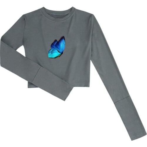 Ulzzang Harajuku Basic Tshirt Cute Women Tops Fashion Butterfly Cotton Pant Set Long Sleeve T-shirt for Lady O Neck Sexy Clothes