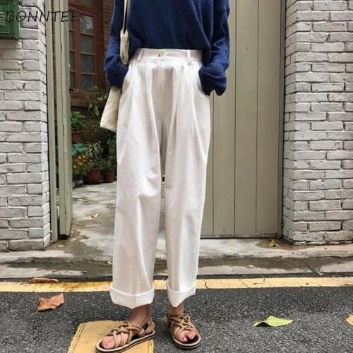 Pants Women Summer Thin Loose All-match Wide Leg Students High Waist Solid Leisure Breathable Korean Clothing Fashion Oversize