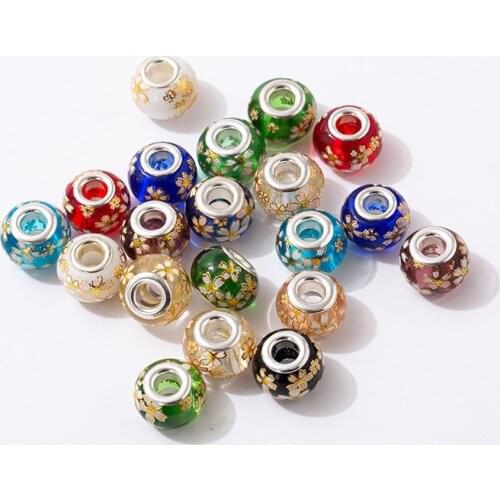 10Pcs/Lot New Flower Shape Large Hole European Beads Glass Spacer Bead Charms fit Bracelet Bangle Chain Necklace Hair Beads DIY