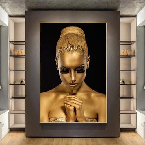 Black and Gold Woman Painting On Canvas Poster and Prints Modern Wall Picture for Living Room Home Decor Mural Lienzo Decorativo