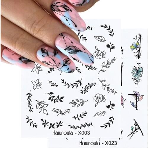 Black Flower Sliders Geometric Line Nail Sticker Set Leaf Mandala Floral Design Manicures Decoration for Water Nail Decals