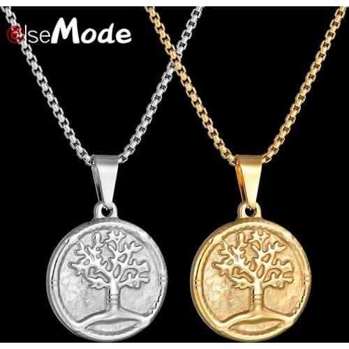 ELSEMODE Vintage Round Titanium Stainless Steel Flowers Jewelry Tree of Life Charm Pendant Necklaces for Women Engagement Gift
