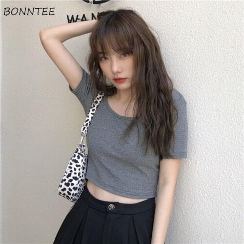 T-Shirts Women Solid O-Neck Skinny Sexy Female Tees Leisure Simple Summer Ins Fashion Harajuku Popular Elegant Chic Cozy Newest