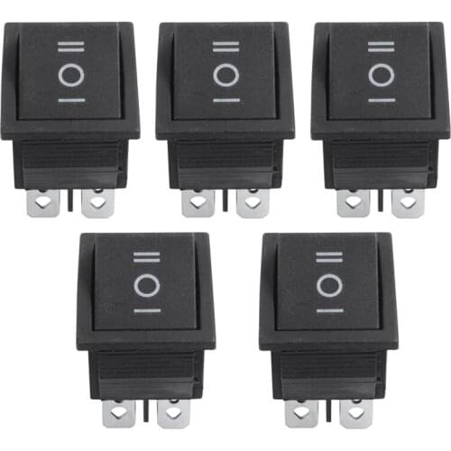Hot 5 Pcs 6 Pin DPDT Black Button On/Off/On Rocker Switch AC 250V/15A 125V/20A