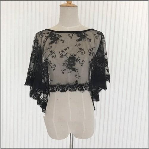 ISHSY Black Lace Bridal Wedding Capes Bolero Jacket Women for Evening Party Shawl Hi-lo Chaqueta Chales de fiesta mujer novia