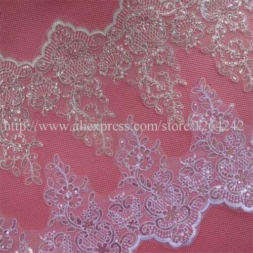 Delicate 9meters 27cm Sequins Ivory/ White Fabric Flower Venise Venice Lace Trim Applique Sewing Craft for Wedding Dec. LW0022