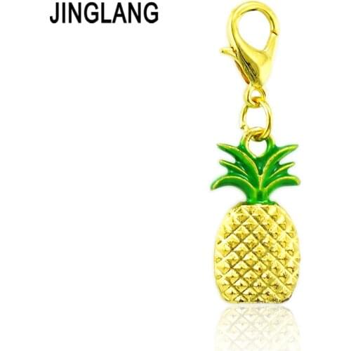 JINGLANG Wholesale 50pieces/Lot Gold Color Pineapple Charms With Lobster Clasp Pendants DIY Charm For Jewelry Making Accessories