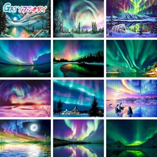 GATYZTORY 60x75cm DIY Painting By Numbers Aurora Picture Coloring Landscape HandPainted Oil Painting Home Decor Unique Gift