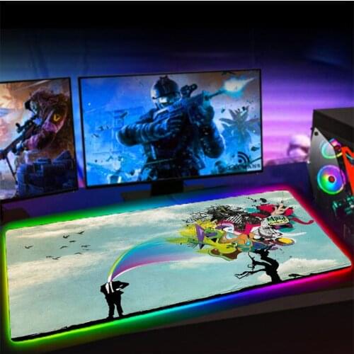 XGZ Art Space computer keyboard and mouse pad lights, computer RGB backlit large non-slip rubber mouse pad XXL, LED mouse pa
